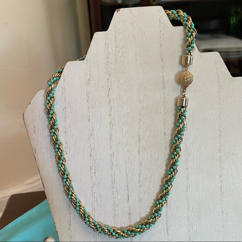 Pretty gold and aqua beaded vintage Avon necklace